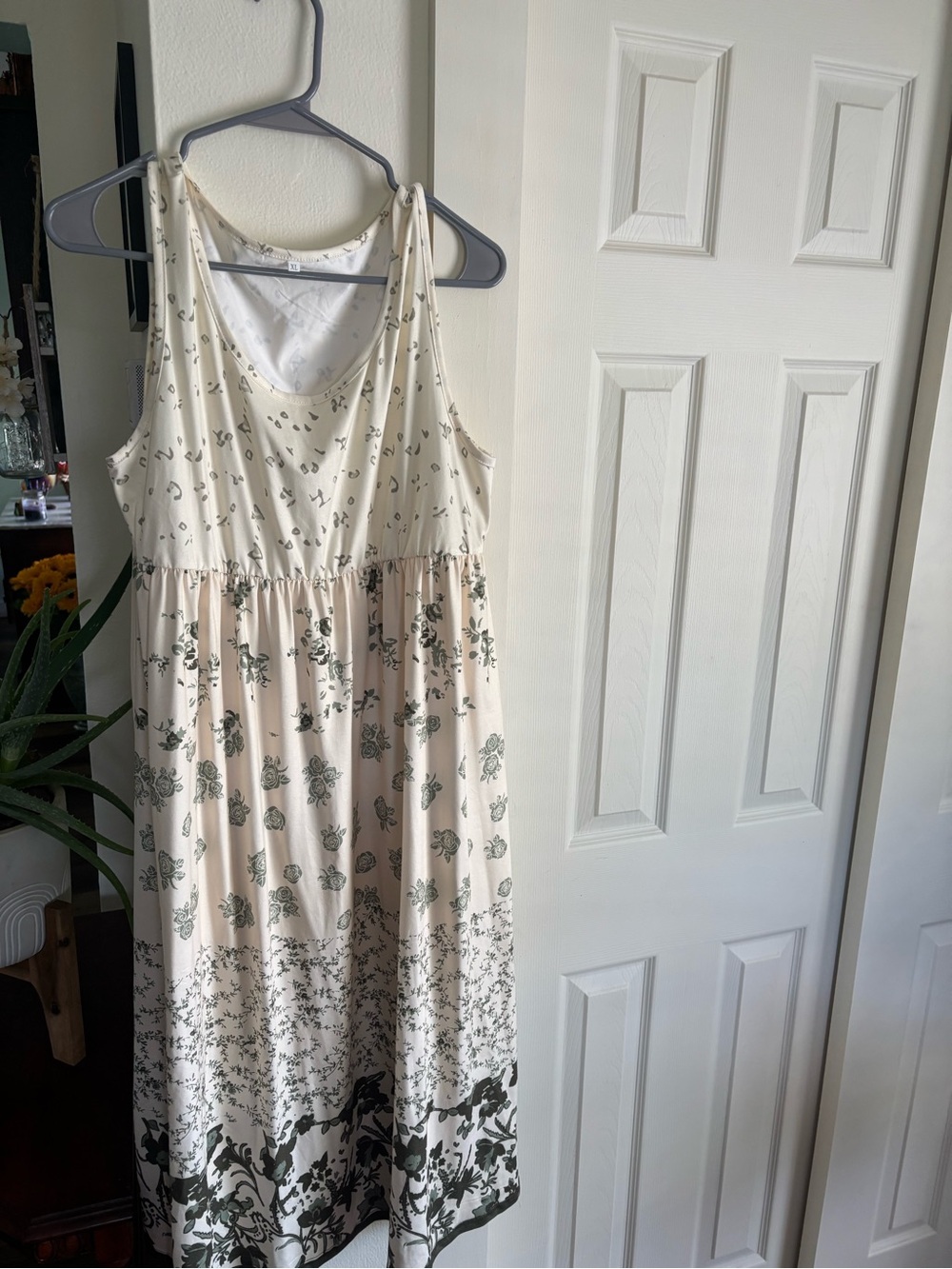 Sleeveless Floral Maxi Dress in Cream and Green